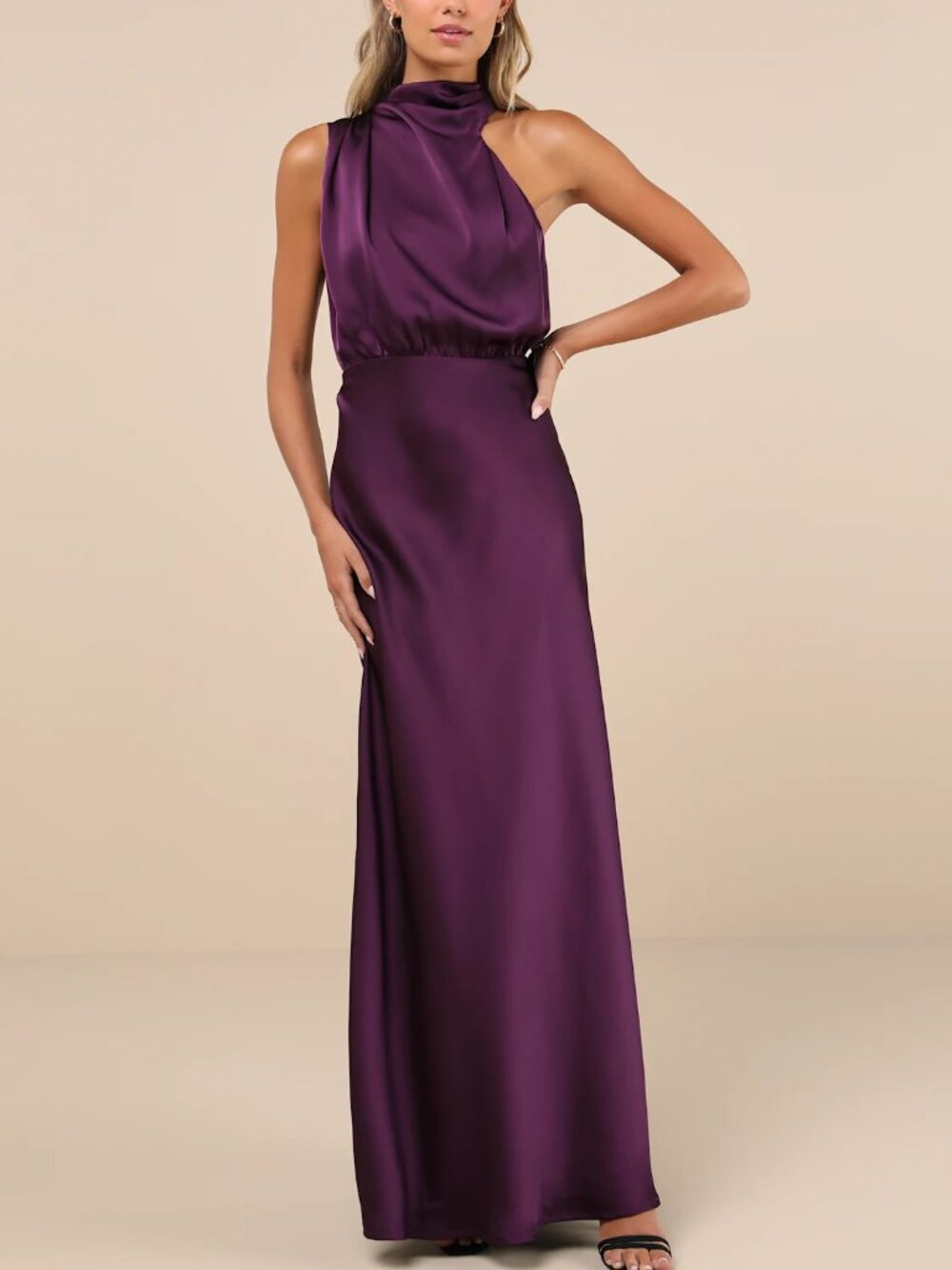 Lulus Distinctive Charm Purple Satin Asymmetrical Maxi Dress